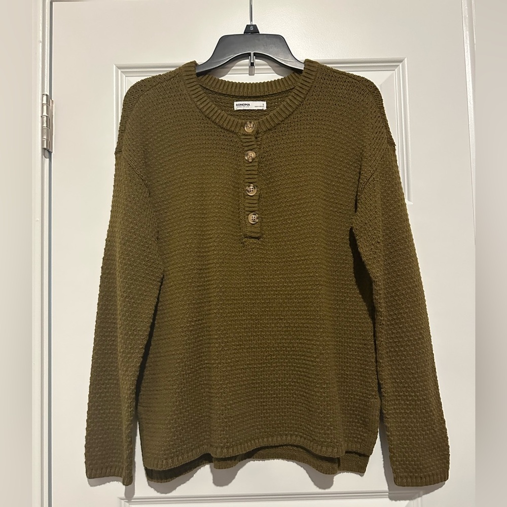 Sonoma Olive Buttoned Knit Sweater Top Small